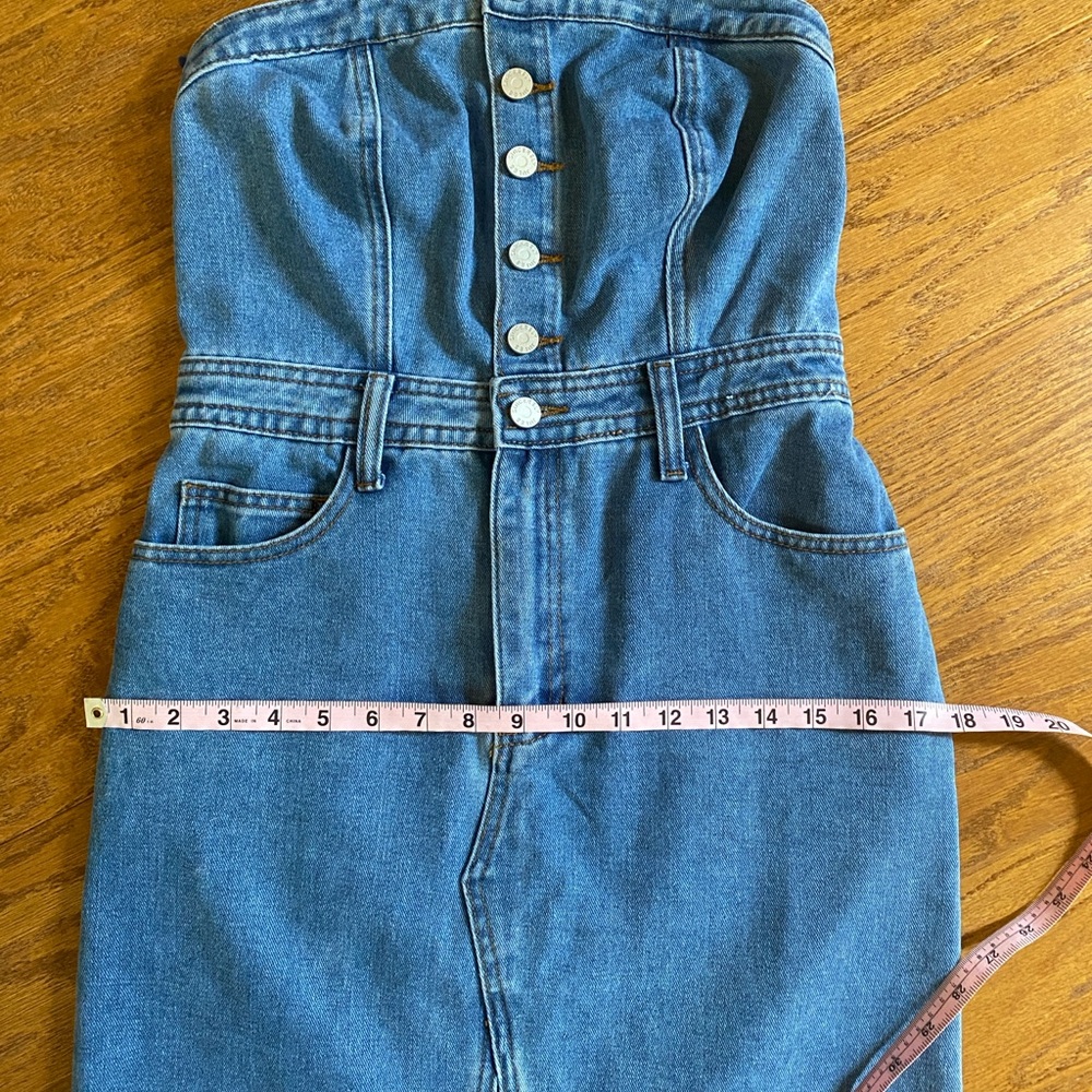 Strapless Light Blue Denim Midi Dress - Picture 7 of 12